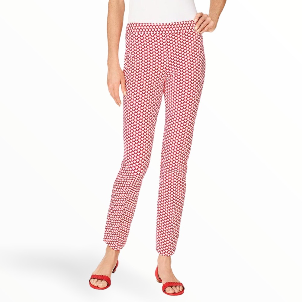 Talbots Petite Red & White Scallop Print Skinny Pants New